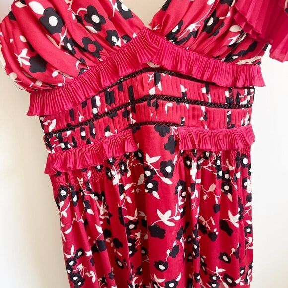 Self Portrait Red Floral Cold Shoulder Mini Dress Black Size 8 - Picture 3 of 10